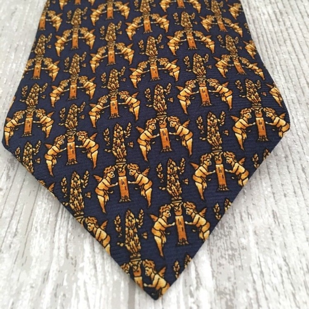 Firenze Tie Gold Cherubs on Navy Silk